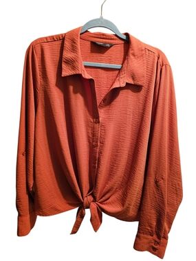 Simply Vera Wang Women's Knot-Front Button Shirt - Rust Orange, XL